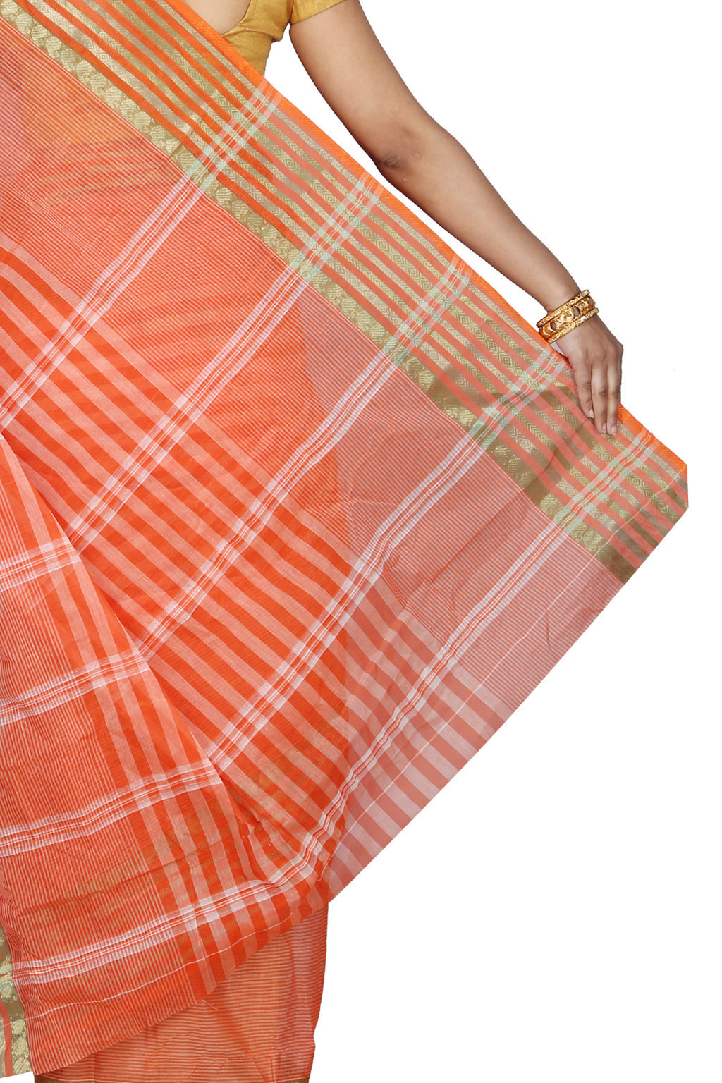 Orange Pure Cotton Zori Border Tant Saree (1966)